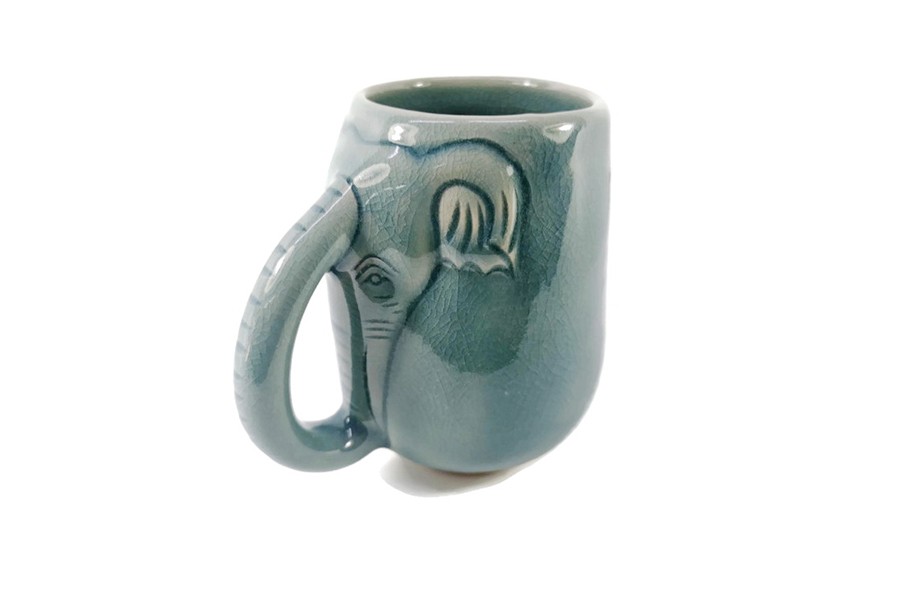 Blue Elephant Celadon Mug