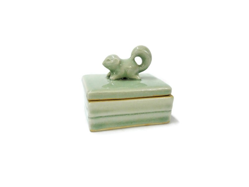 Celadon Name Card Box Squirrel Top