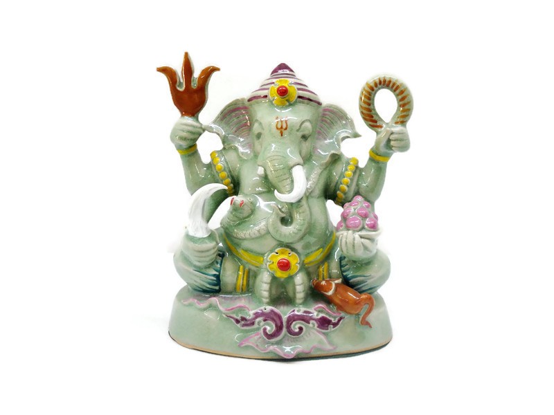 Celadon Ganesha - L Painted on glaze