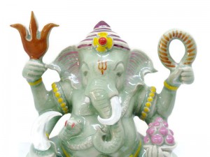 Celadon Ganesha - L Painted on glaze