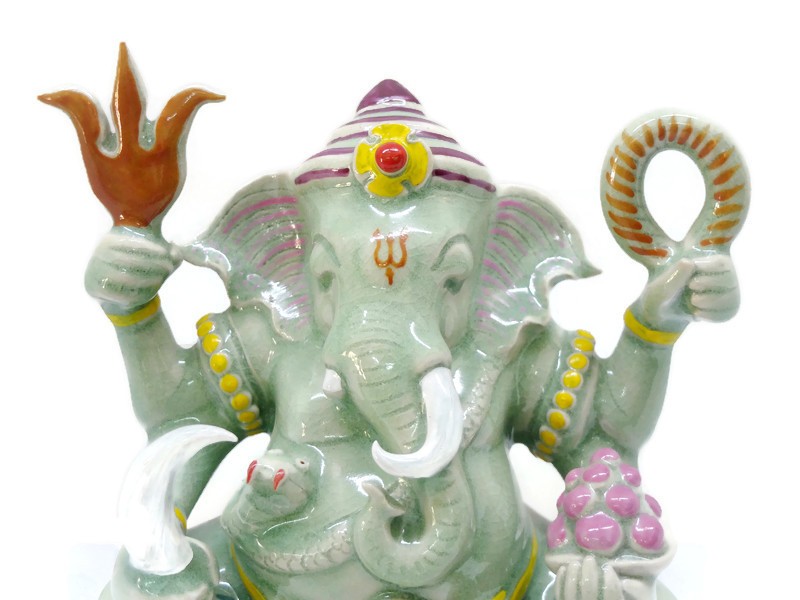 Celadon Ganesha - L Painted on glaze