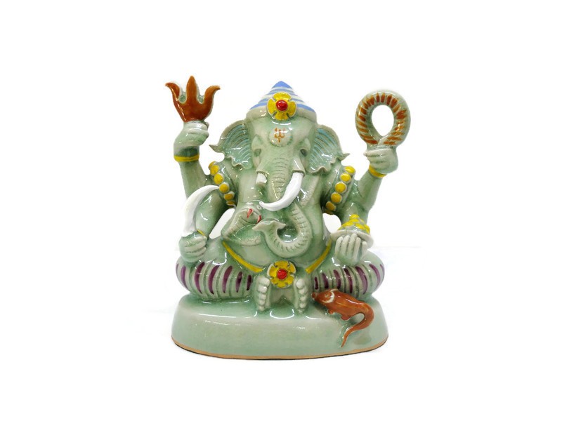 Celadon Ganesha - M Painted on glaze