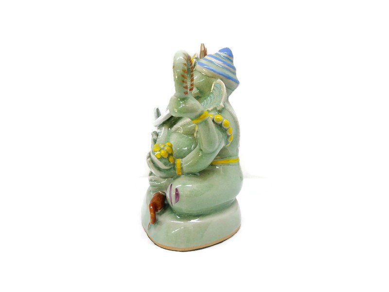 Celadon Ganesha - M Painted on glaze