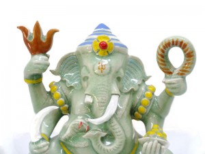 Celadon Ganesha - M Painted on glaze