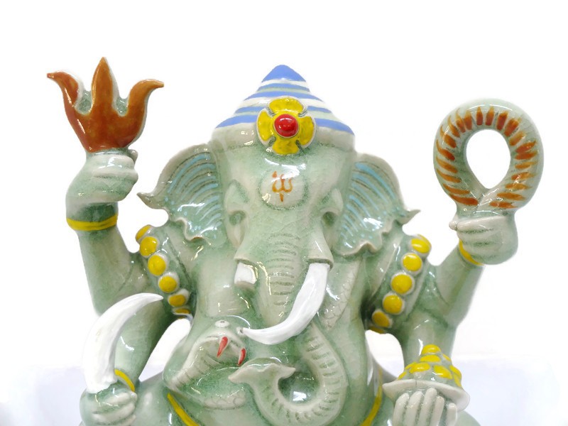 Celadon Ganesha - M Painted on glaze