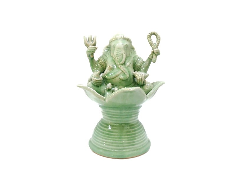 Celadon Ganesha - S with Lotus Base