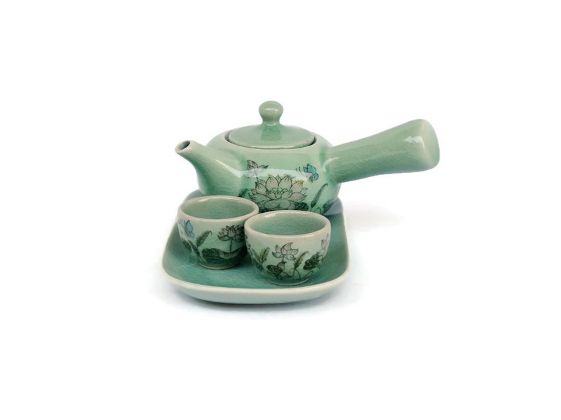 Celadon Tea Set Lotus Painted