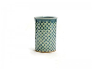 BLUE AND GREEN GINGHAM TALL TUMBLER CELADON CUP