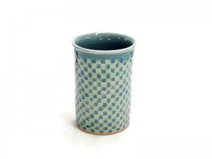 BLUE AND GREEN GINGHAM TALL TUMBLER CELADON CUP
