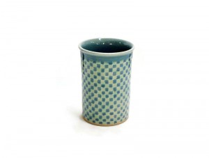 BLUE AND GREEN GINGHAM TALL TUMBLER CELADON CUP