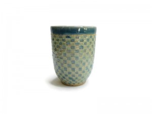 BLUE AND GREEN GINGHAM TALL CELADON CUP