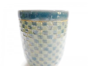 BLUE AND GREEN GINGHAM TALL CELADON CUP