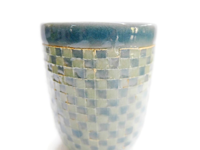 BLUE AND GREEN GINGHAM TALL CELADON CUP