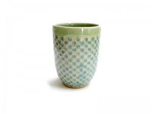 BLUE AND GREEN GINGHAM TALL CELADON CUP