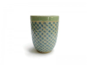 BLUE AND GREEN GINGHAM TALL CELADON CUP