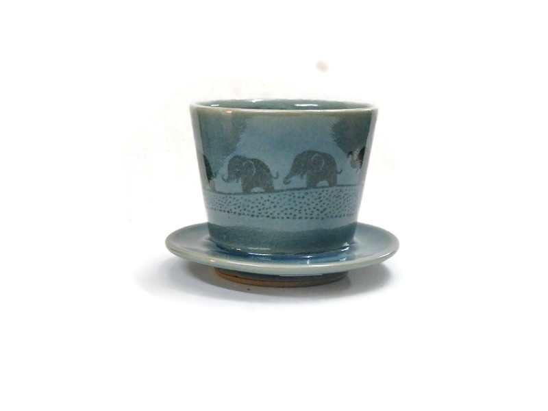 Blue Celadon Dripper Elephant painted