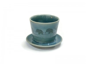 Blue Celadon Dripper Elephant painted