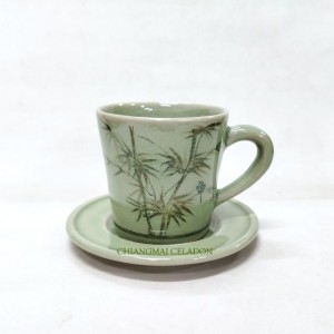 Celadon Coffee Cup Bamboo painted