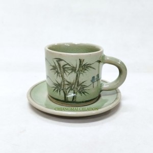 Celadon Espresso cup Bamboo painted
