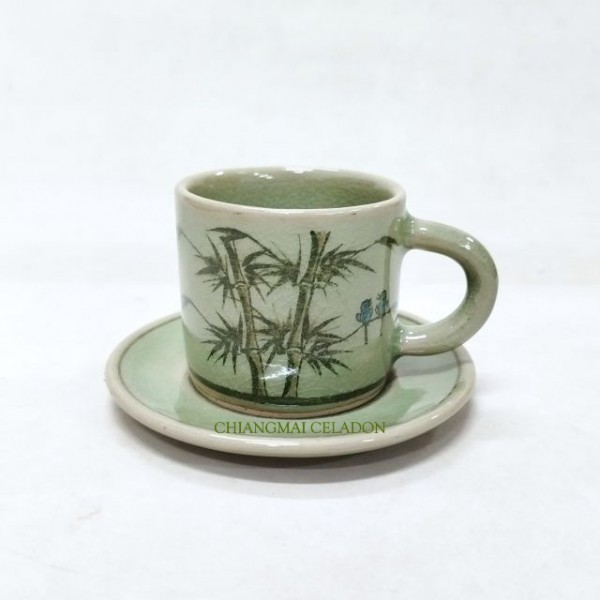 Celadon Espresso cup Bamboo painted