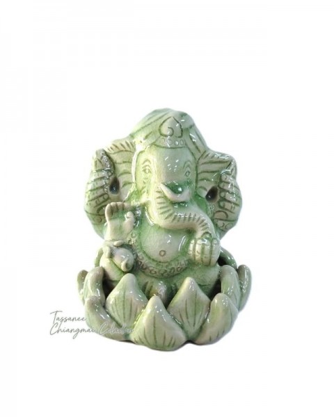 Celadon Ganesha with Lotus