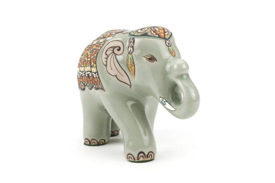 ช้างชูงวงศิลาดล เพ้นต์ลายล้านนาไทยศิลาดล Celadon Lanna Thai Handpainted Elephant