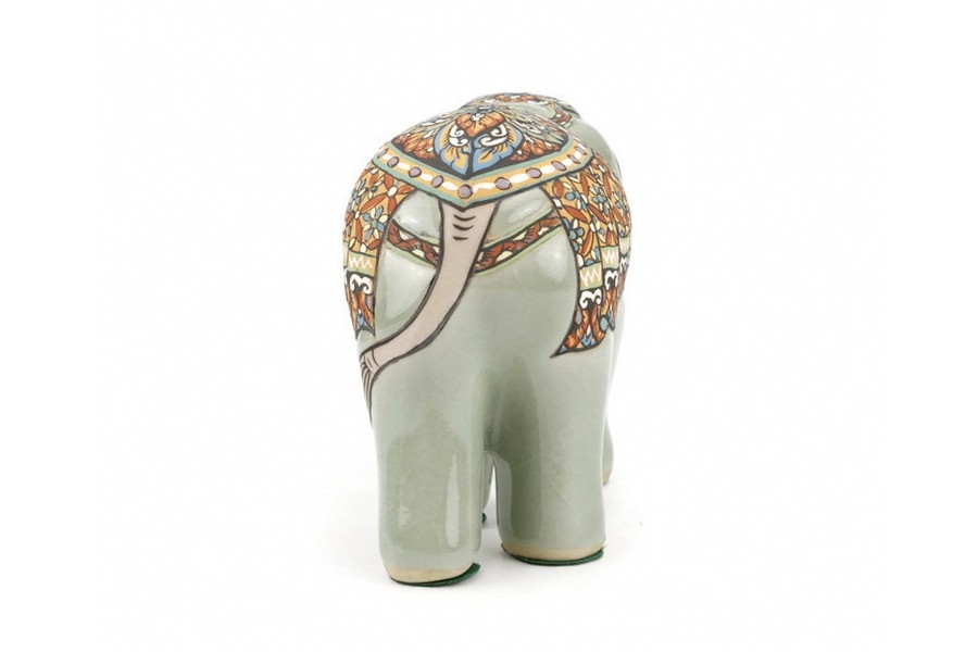 ช้างชูงวงศิลาดล เพ้นต์ลายล้านนาไทยศิลาดล Celadon Lanna Thai Handpainted Elephant