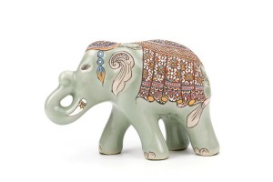 ช้างชูงวงศิลาดล เพ้นต์ลายล้านนาไทยศิลาดล CELADON LANNA THAI HANDPAINTED ELEPHANT