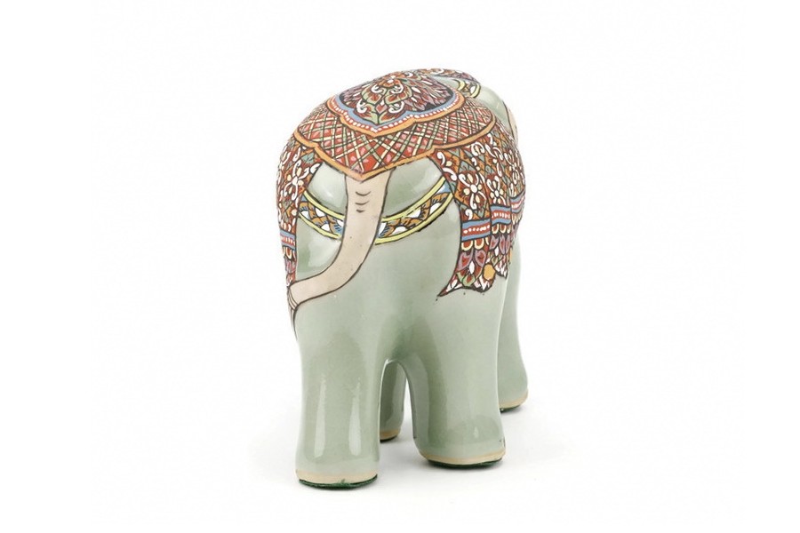 ช้างชูงวงศิลาดล เพ้นต์ลายล้านนาไทยศิลาดล CELADON LANNA THAI HANDPAINTED ELEPHANT