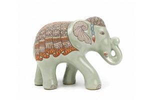ช้างชูงวงศิลาดล เพ้นต์ลายล้านนาไทยศิลาดล CELADON LANNA THAI HANDPAINTED ELEPHANT