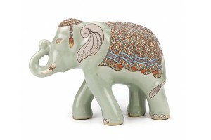 ช้างชูงวงศิลาดล เพ้นต์ลายล้านนาไทยศิลาดล CELADON LANNA THAI HANDPAINTED ELEPHANT