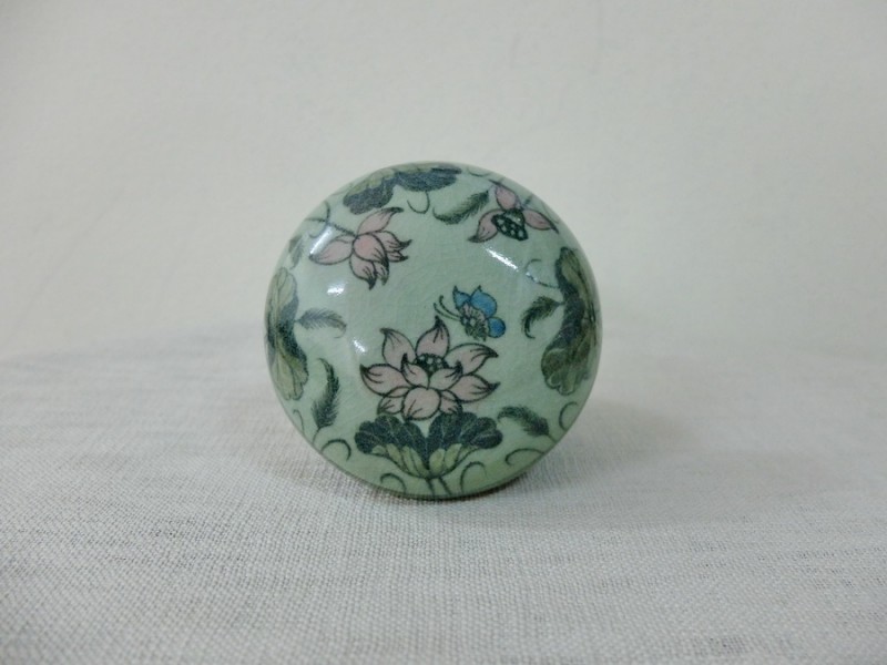 Medium Round Box Lotus Painted