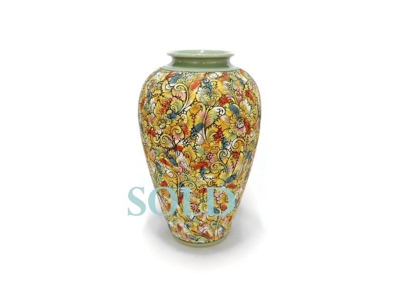 Celadon Floral classic vase - แจกันคลาสสิคเพ้นต์ลายดอกไม้ไทย
