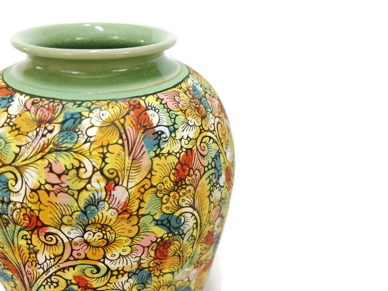 Celadon Floral classic vase - แจกันคลาสสิคเพ้นต์ลายดอกไม้ไทย