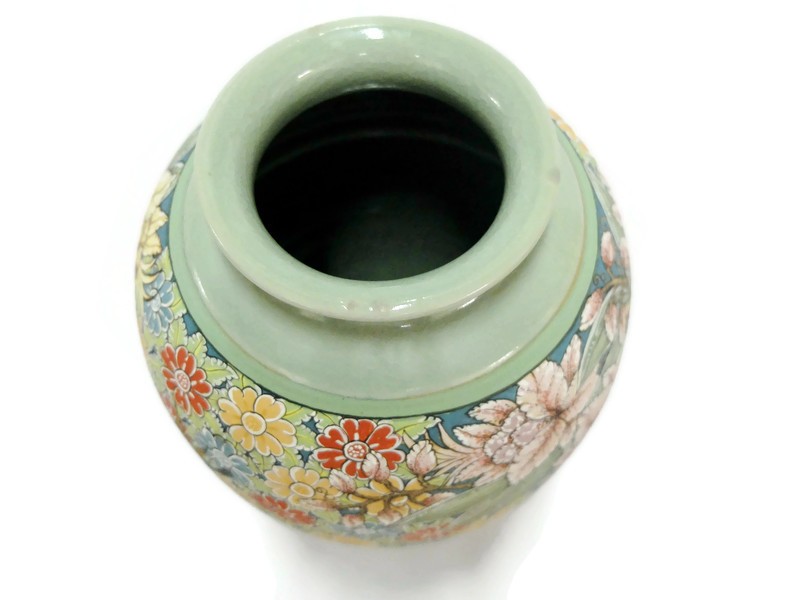 Celadon Floral classic vase - แจกันคลาสสิคเพ้นต์ลายดอกไม้ไทย