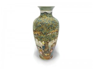 Celadon vase, Scene of Thai village แจกันศิลาดลเพ้นต์ลายวิถึชีวิต