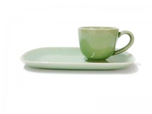 Celadon Tea pot with cup and tray