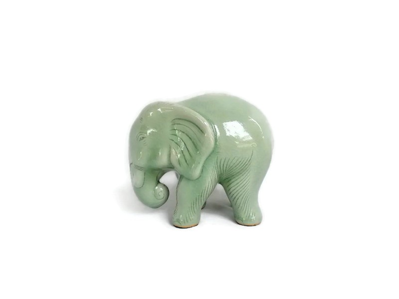 Celadon Ceramic Elephant Mug in Green from Thailand (10 oz.) - Elephant  Handle in Green