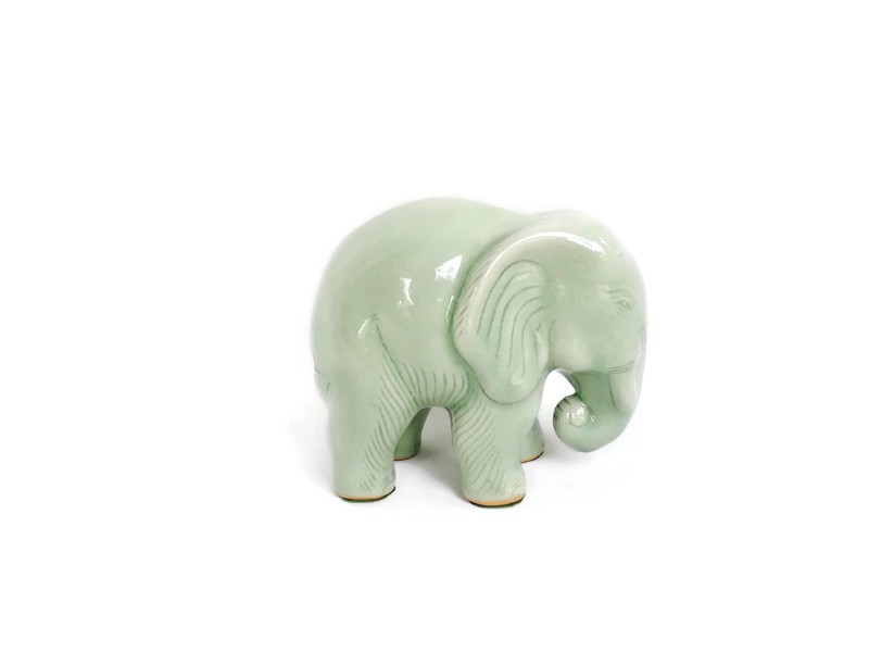 Celadon Ceramic Elephant Mug in Green from Thailand (10 oz.) - Elephant  Handle in Green